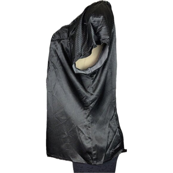 Apt 9 L Black Satin White Dot Print Scoop Neck Button Accent Short Sleeve Blouse - Picture 5 of 6